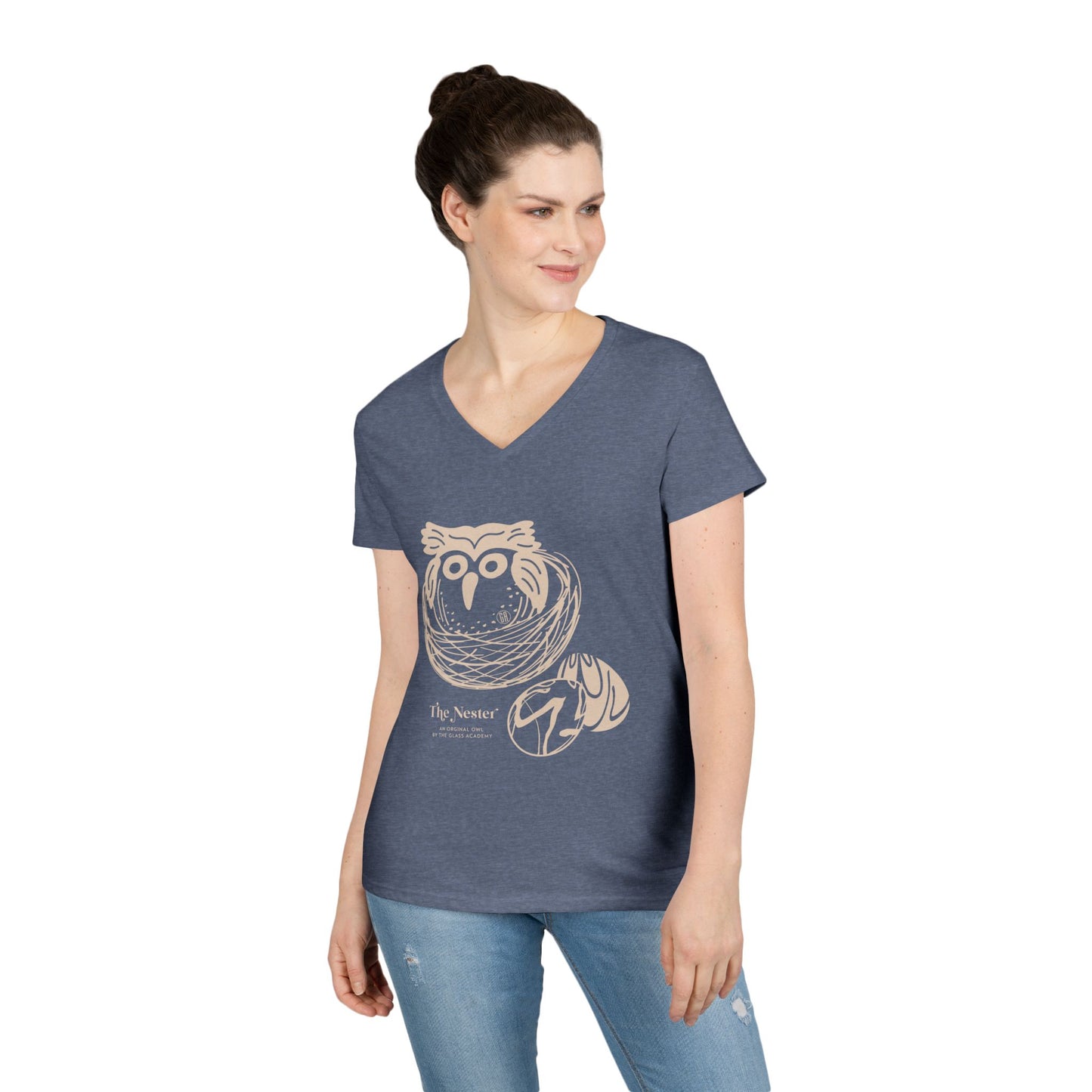 Tee V-Neck  — 'The Nester Owl' Women's Graphic T-Shirt