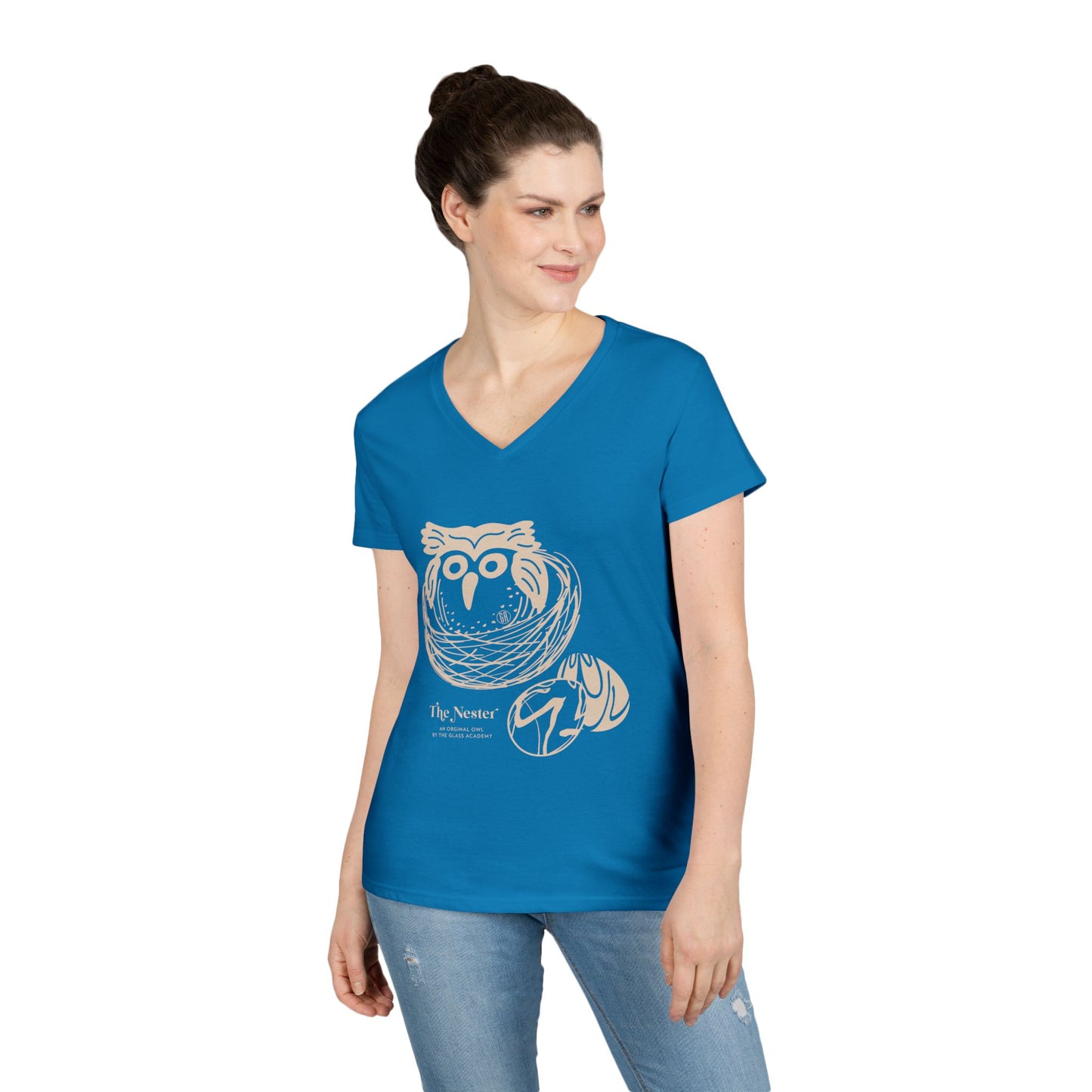 Tee V-Neck  — 'The Nester Owl' Women's Graphic T-Shirt