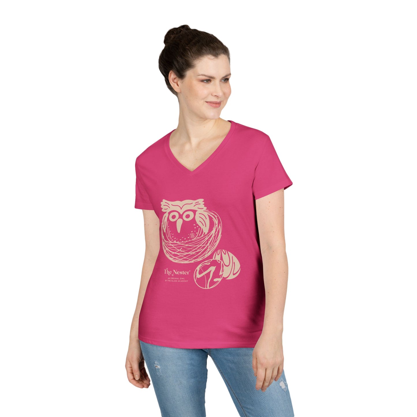 Tee V-Neck  — 'The Nester Owl' Women's Graphic T-Shirt