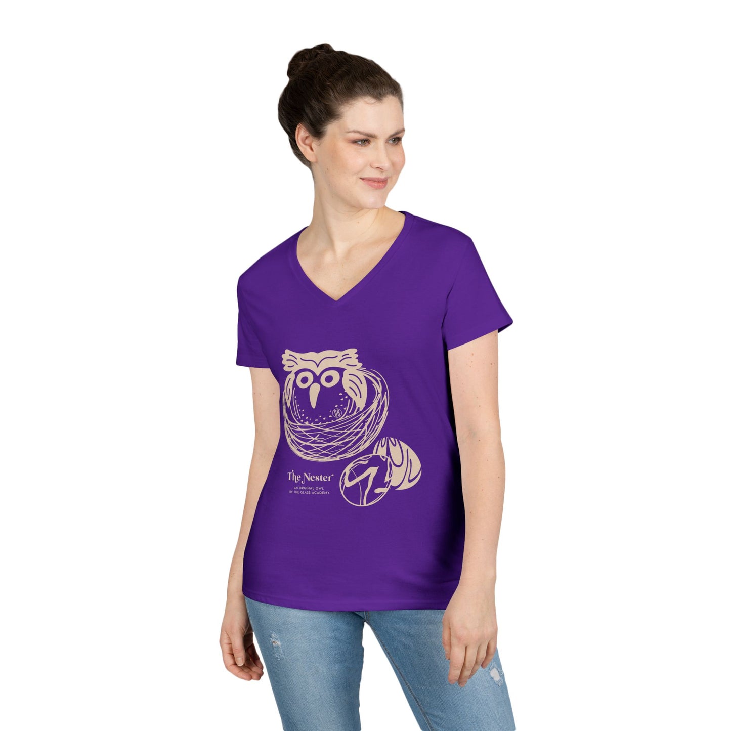Tee V-Neck  — 'The Nester Owl' Women's Graphic T-Shirt