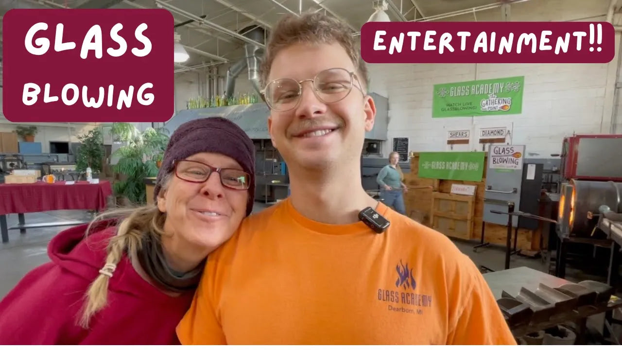 Load video: Join our family as we take you behind the scenes of our creative process, showing how we transform molten glass into stunning works of art, from seasonal designs to custom orders that are one-of-a-kind treasures.  Each week we feature new topics, design, and a theme that we base the show around.  It might be Chris blowing, Jake, Oliver or Matt, and sometimes even Michelle jumps in for this family friendly, interactive show. The Glass Academy's YouTube show, The Gathering Point, is our way of bringing the magic of glass blowing right into your home. Hosted live from our studio in Dearborn, Michigan, every Tuesday evening at 6 PM EST, this show is more than just a demonstration—it’s an experience you won't want to miss. Our audience is a mix of loyal collectors, curious newcomers, and art enthusiasts from around the world who share a love for handmade craftsmanship. Whether you’re watching for the mesmerizing artistry, learning about the techniques, or hoping to snag an exclusive piece, there’s something for everyone.  Watching the live show is extra special—as it’s your chance to be part of the action! Commenting in the chat, we have Bess watching for your comments and questions and we'll answer them live on the show.  Plus you can enter our exciting giveaways, exclusive to live viewers, for a chance to win unique glass creations. You’ll enjoy real-time interaction with us and other fans in the chat, where your questions, comments, and design ideas can inspire the pieces we’re making right before your eyes. It’s your front-row ticket to an interactive art experience you won’t find anywhere else. Missing the live show means missing out on limited-edition products, insider moments, and the fun of connecting with a global community. The Gathering Point isn’t just a show—it’s your invitation to join the Glass Academy family. Come join us! Did you know you can shop the products featured on the sales table during the show?!!  Be sure to watch the live show to know precisely when the product table goes live and get ready to shop!  You can find us here:  www.GlassAcademy.com