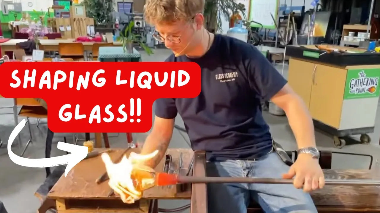 Load video: Bringing the magic of glass blowing right into your home, join The Glass Academy's YouTube show, The Gathering Point in this exciting show!! Hosted live from our studio in Dearborn, Michigan, every Tuesday evening at 6 PM EST, this show is more than just a demonstration-it's an experience you won't want to miss. Join our family as we take you behind the scenes of our creative process, showing how we transform molten glass into stunning works of art, from seasonal designs to custom orders that are one-of-a-kind treasures.  Each week we feature new topics, design, and a theme that we base the show around.  It might be Chris blowing, Jake, Oliver or Matt, and at times even Michelle jumps in for this family friendly, interactive show.Our audience is a mix of loyal collectors, curious newcomers, and art enthusiasts from around the world who share a love for handmade craftsmanship. Whether you're watching for the mesmerizing artistry, learning about the techniques, or hoping to snag an exclusive piece, there's something for everyone.  Watching the live show is extra special-as it's your chance to be part of the action! Commenting in the chat, we have Bess watching for your comments and questions and we'll answer them live on the show.  Plus you can enter our exciting giveaways, exclusive to live viewers, for a chance to win unique glass creations. You'll enjoy real-time interaction with us and other fans in the chat, where your questions, comments, and design ideas can inspire the pieces we're making right before your eyes.It's your front-row ticket to an interactive art experience you won't find anywhere else. Missing the live show means missing out on limited-edition products, insider moments, and the fun of connecting with a global community. The Gathering Point isn't just a show-it's your invitation to join the Glass Academy family. Come join us!